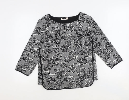 Marks and Spencer Womens Black Floral Polyester Basic Blouse Size 10 Boat Neck