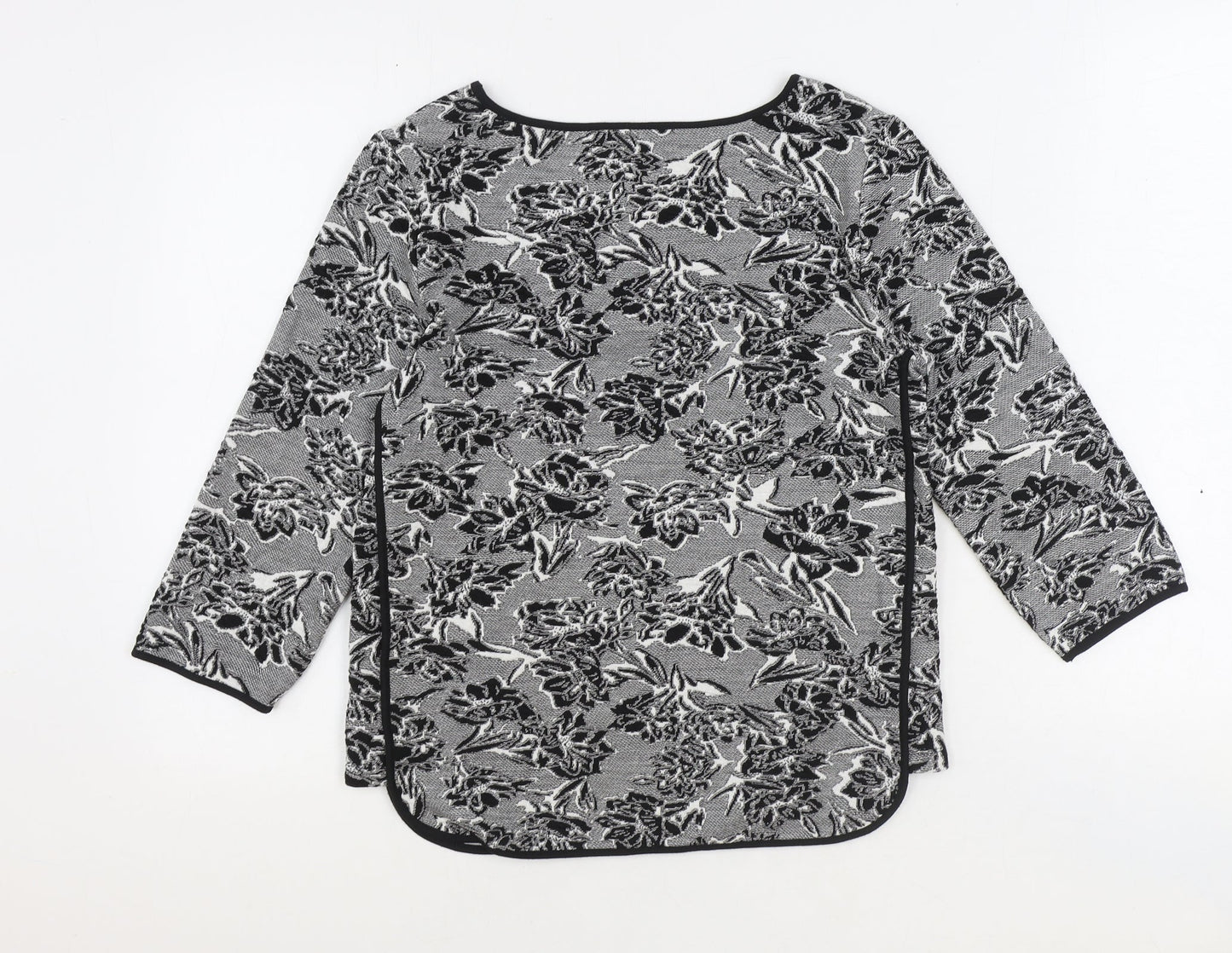 Marks and Spencer Womens Black Floral Polyester Basic Blouse Size 10 Boat Neck