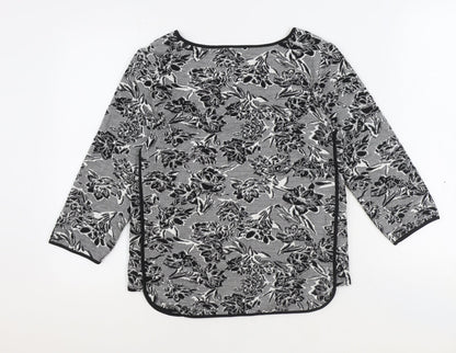 Marks & Spencer Womens Black Floral Polyester Basic Blouse Size 10 Boat Neck