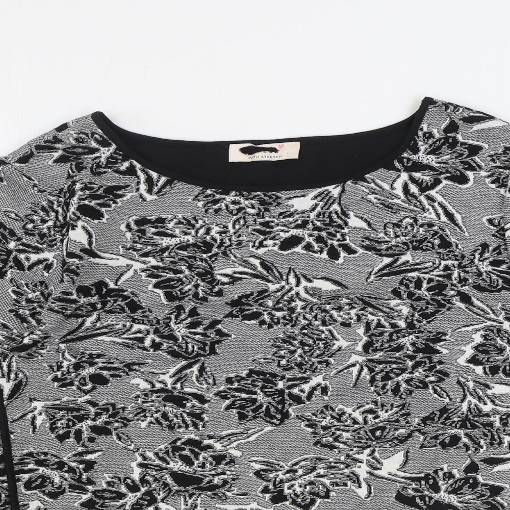 Marks and Spencer Womens Black Floral Polyester Basic Blouse Size 10 Boat Neck