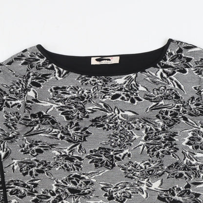 Marks & Spencer Womens Black Floral Polyester Basic Blouse Size 10 Boat Neck