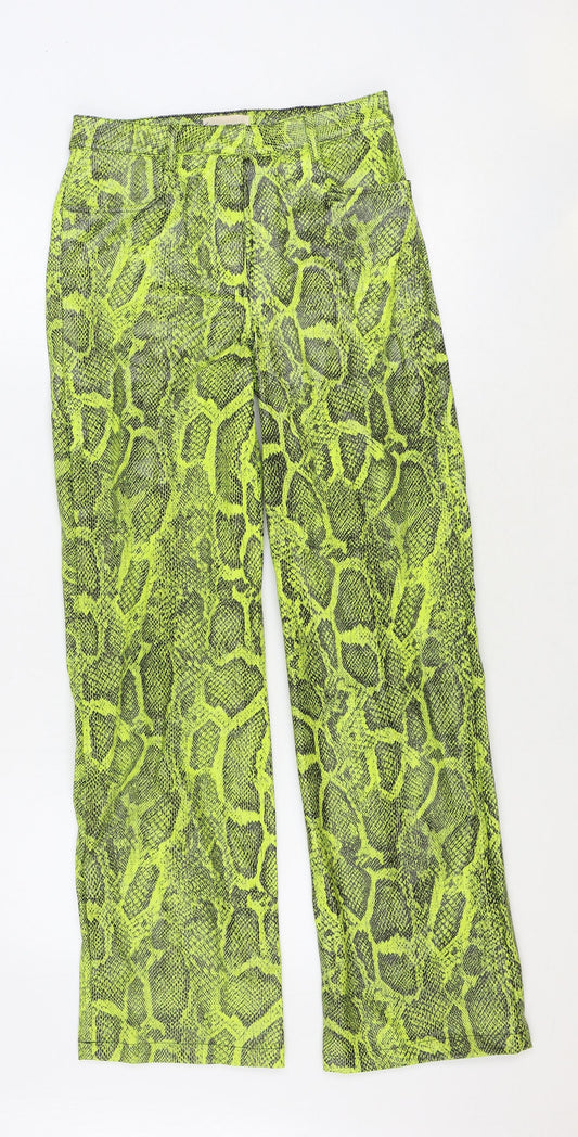 H&M Womens Green Animal Print Polyester Trousers Size 8 Regular Zip - Snake Print