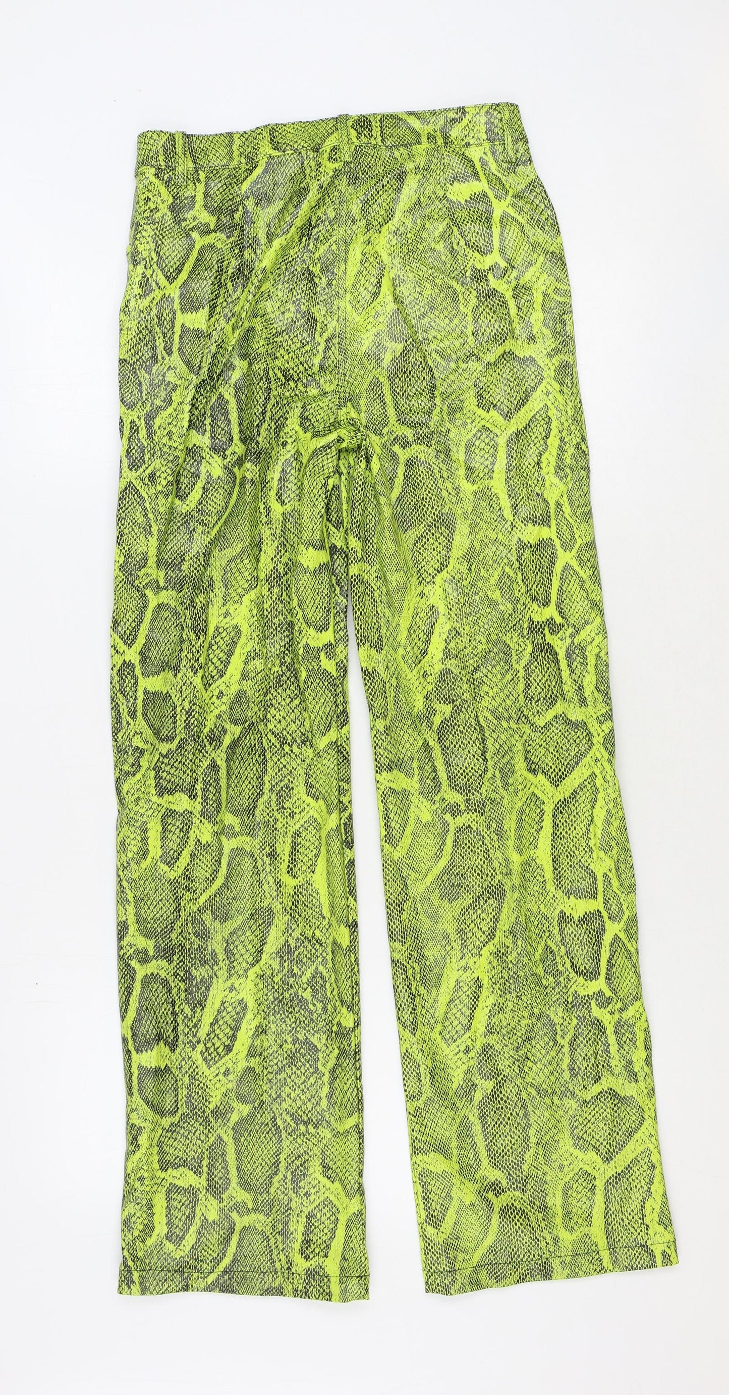 H&M Womens Green Animal Print Polyester Trousers Size 8 Regular Zip - Snake Print