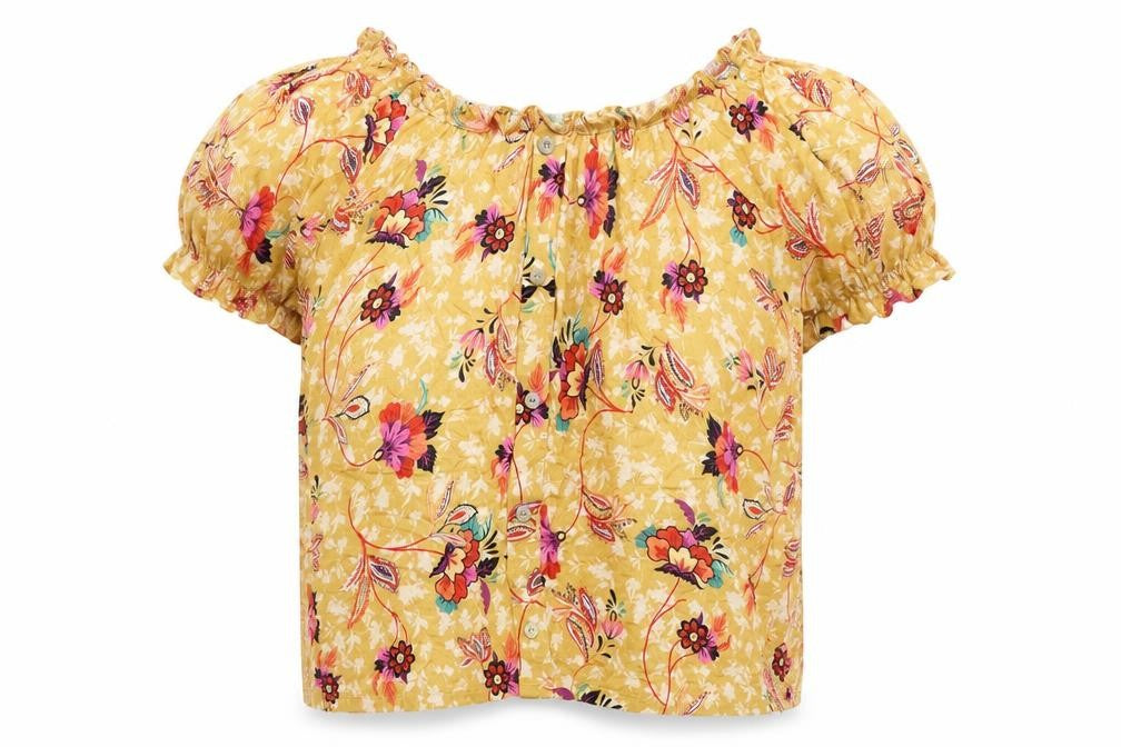 Encuentro Womens Orange Floral Polyester Basic Blouse Size S Boat Neck