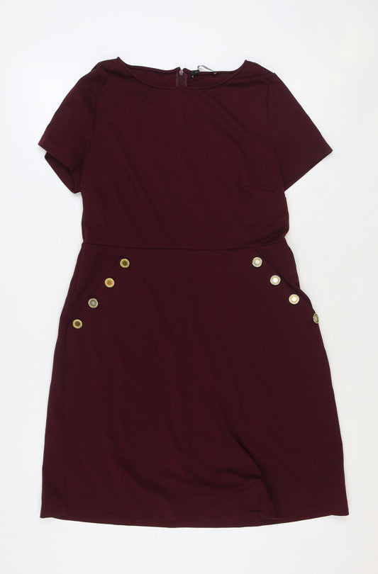 So Fabulous Womens Red Polyester T-Shirt Dress Size 10 Boat Neck Zip
