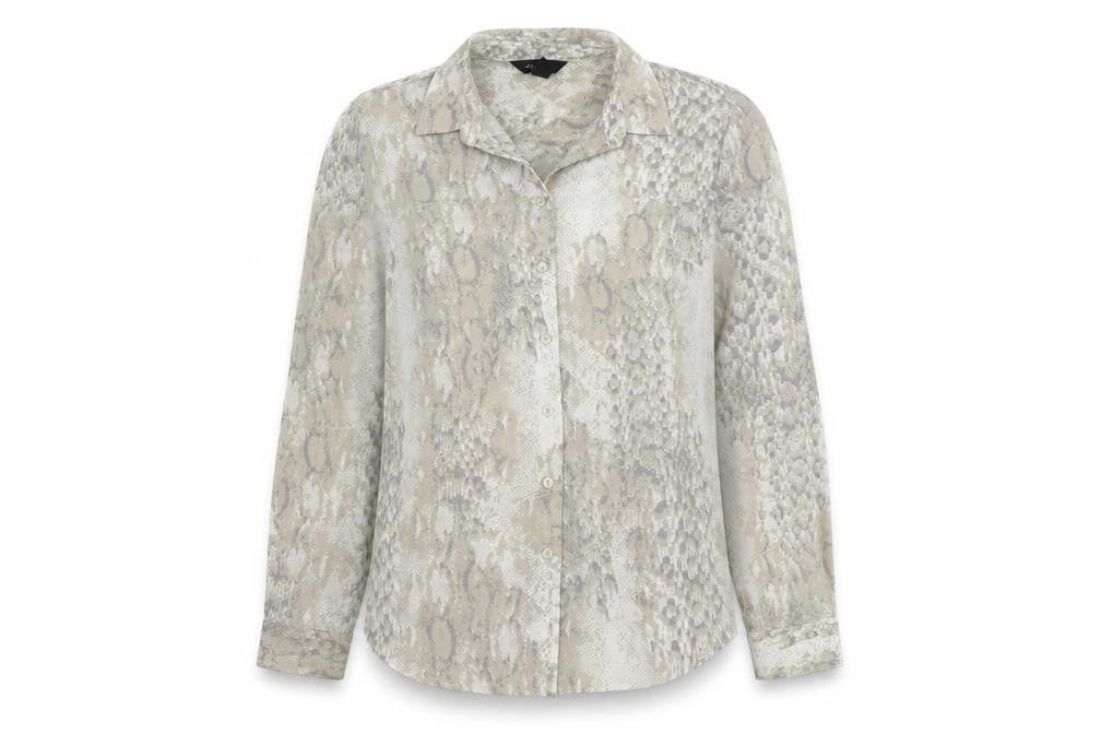 New Look Womens Grey Animal Print Polyester Basic Button-Up Size 10 Collared - Snake Print