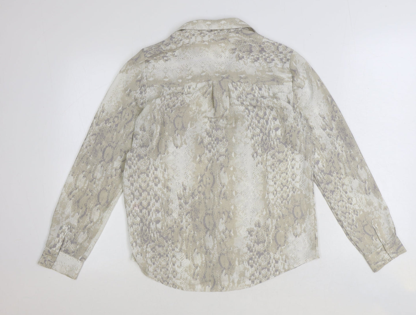 New Look Womens Grey Animal Print Polyester Basic Button-Up Size 10 Collared - Snake Print
