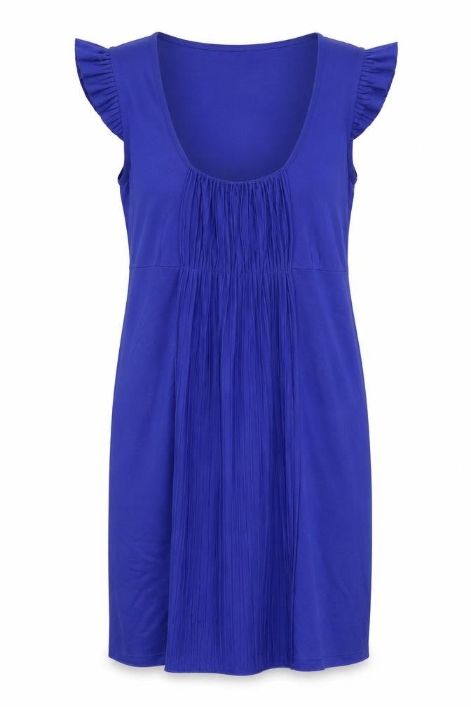 Topshop Womens Blue Polyester Sheath Size 8 Scoop Neck Pullover - Pleat Detail