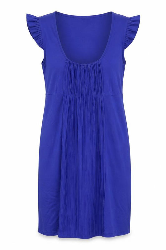 Topshop Womens Blue Polyester Sheath Size 8 Scoop Neck Pullover - Pleat Detail