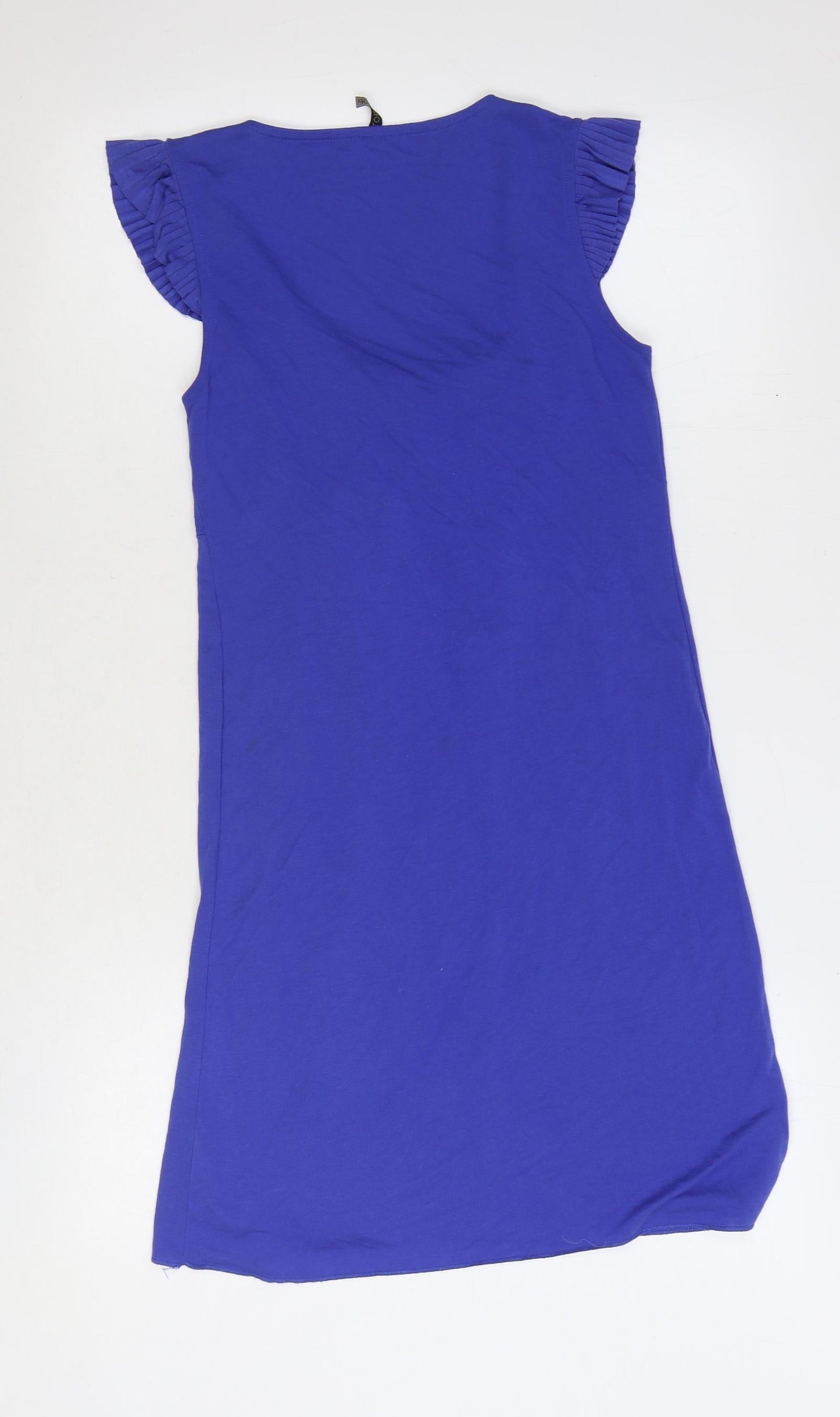 Topshop Womens Blue Polyester Sheath Size 8 Scoop Neck Pullover - Pleat Detail
