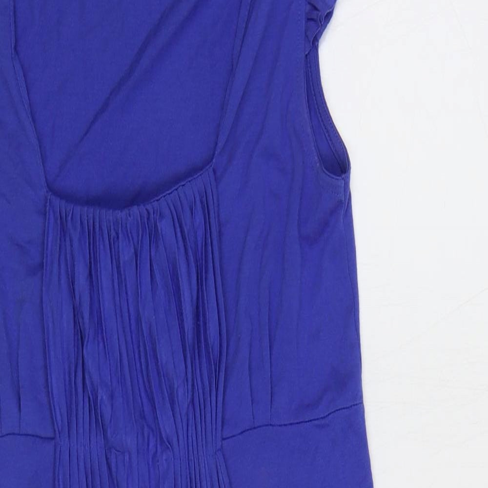 Topshop Womens Blue Polyester Sheath Size 8 Scoop Neck Pullover - Pleat Detail