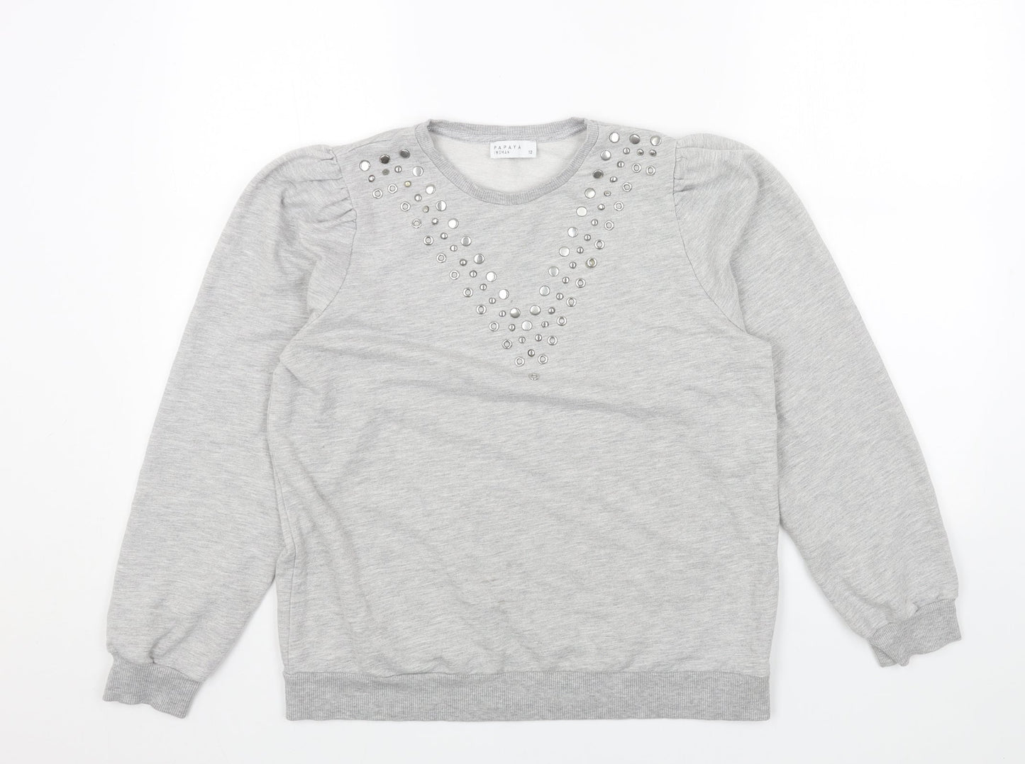 Papaya Womens Grey Cotton Pullover Sweatshirt Size 12 Pullover