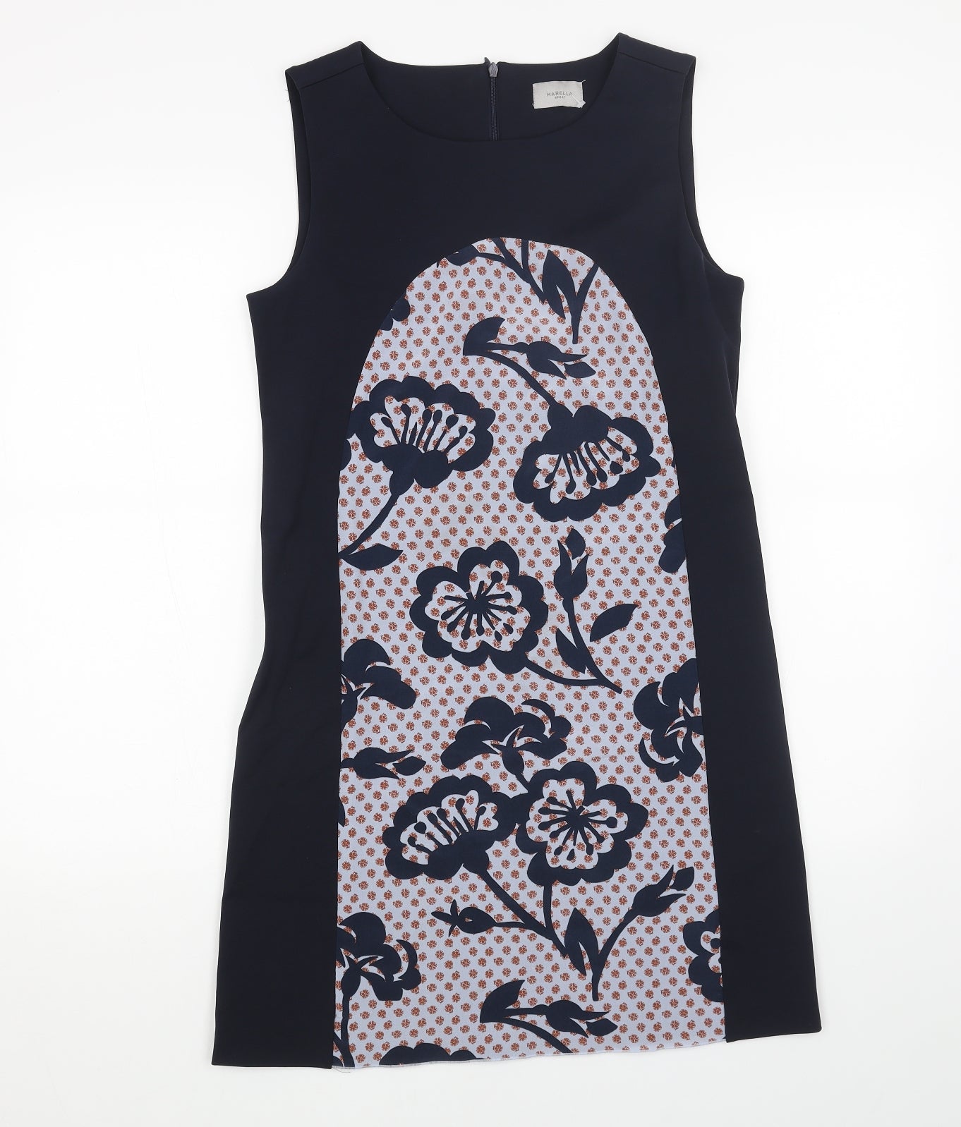 Marella Womens Blue Floral Polyester Pencil Dress Size 10 Boat Neck Zip