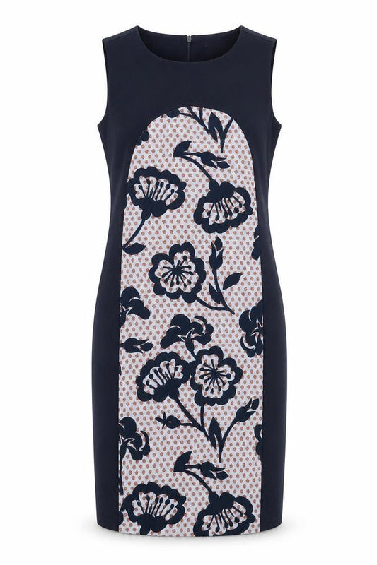 Marella Womens Blue Floral Polyester Pencil Dress Size 10 Boat Neck Zip