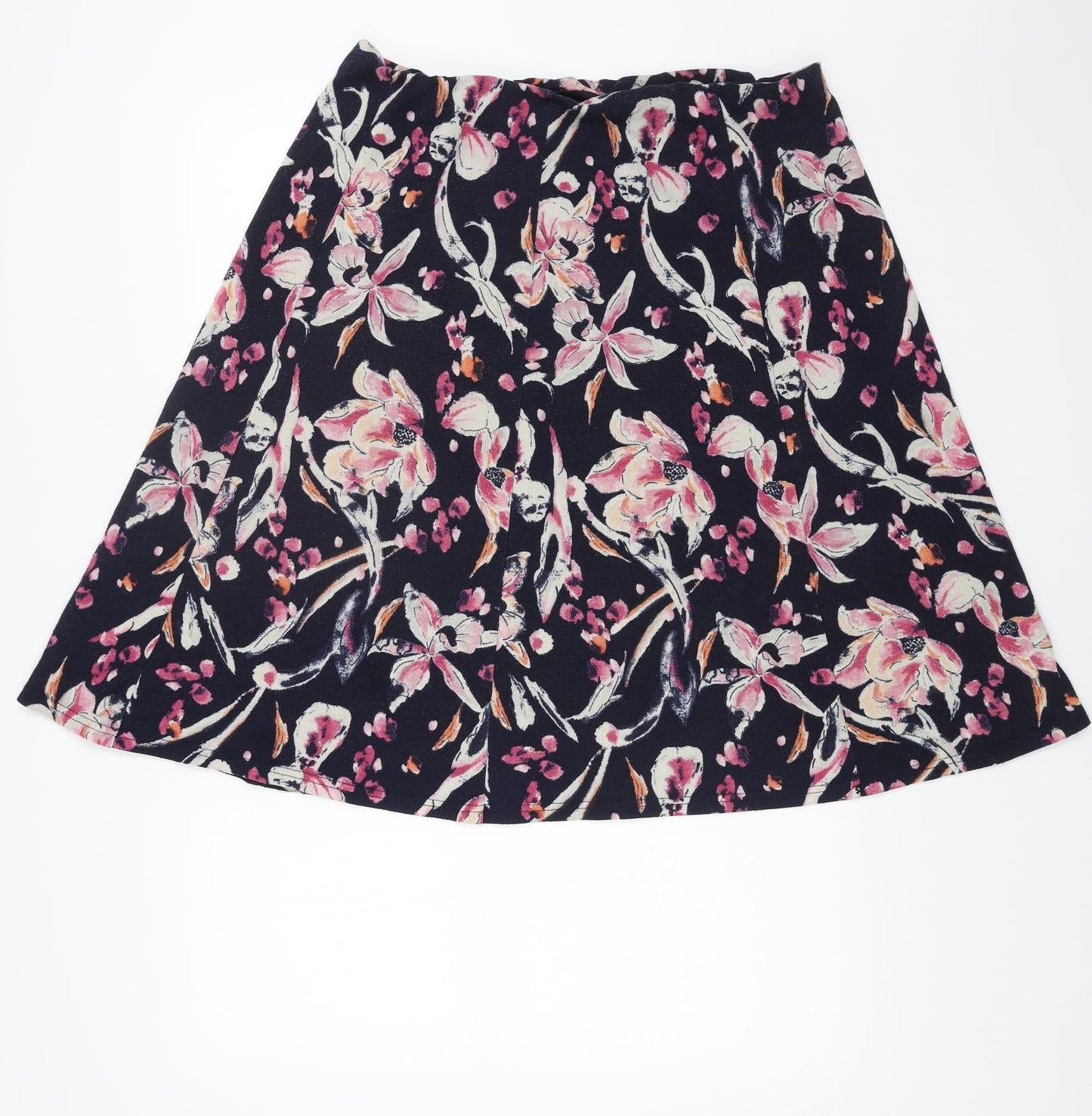Preworn Womens Blue Floral Polyester Swing Skirt Size 34 in