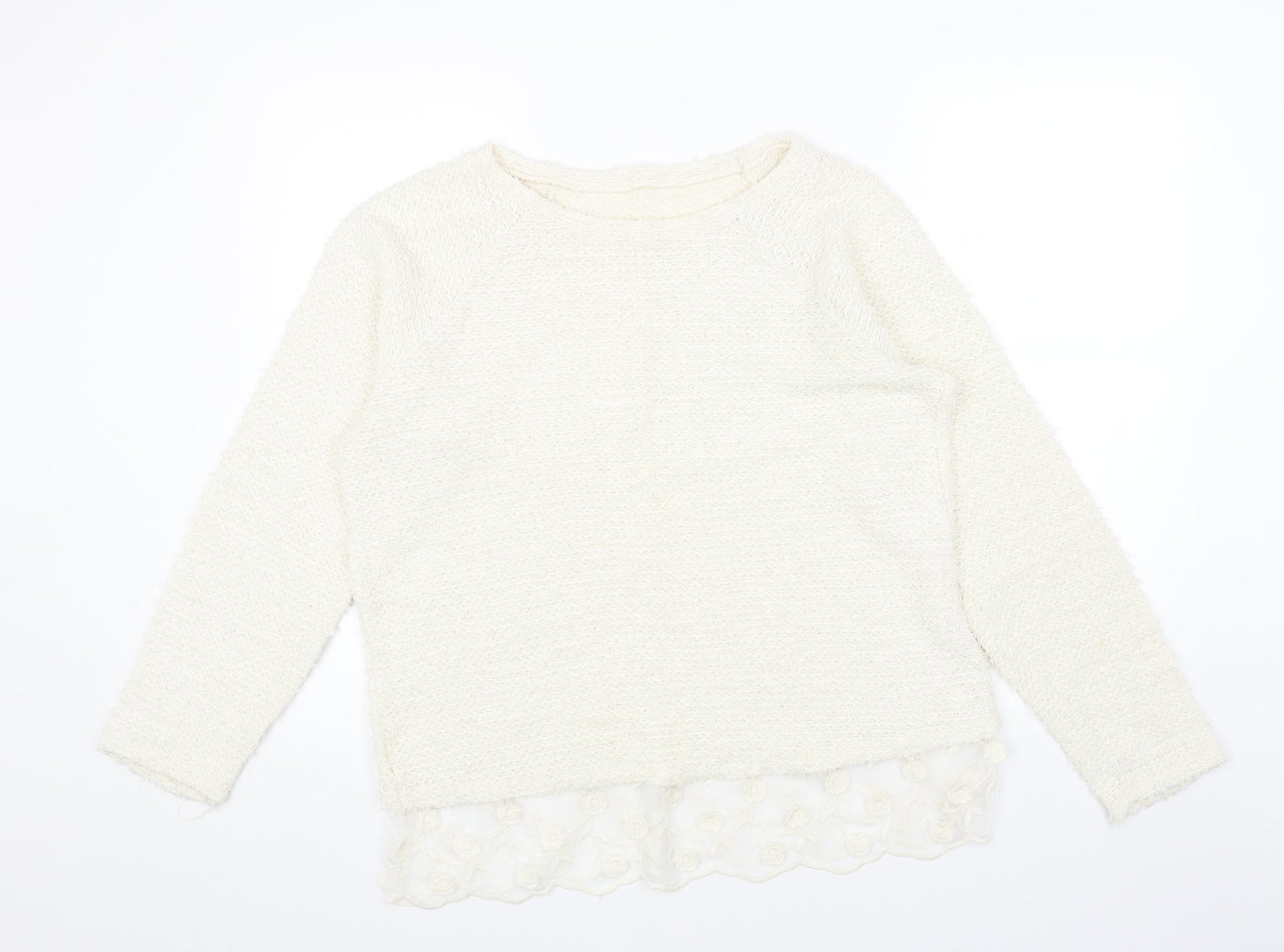 George Womens White Boat Neck Acrylic Pullover Jumper Size 16 - Lace Trim
