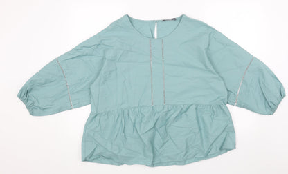 Marks & Spencer Womens Blue Viscose Basic Blouse Size 16 Boat Neck