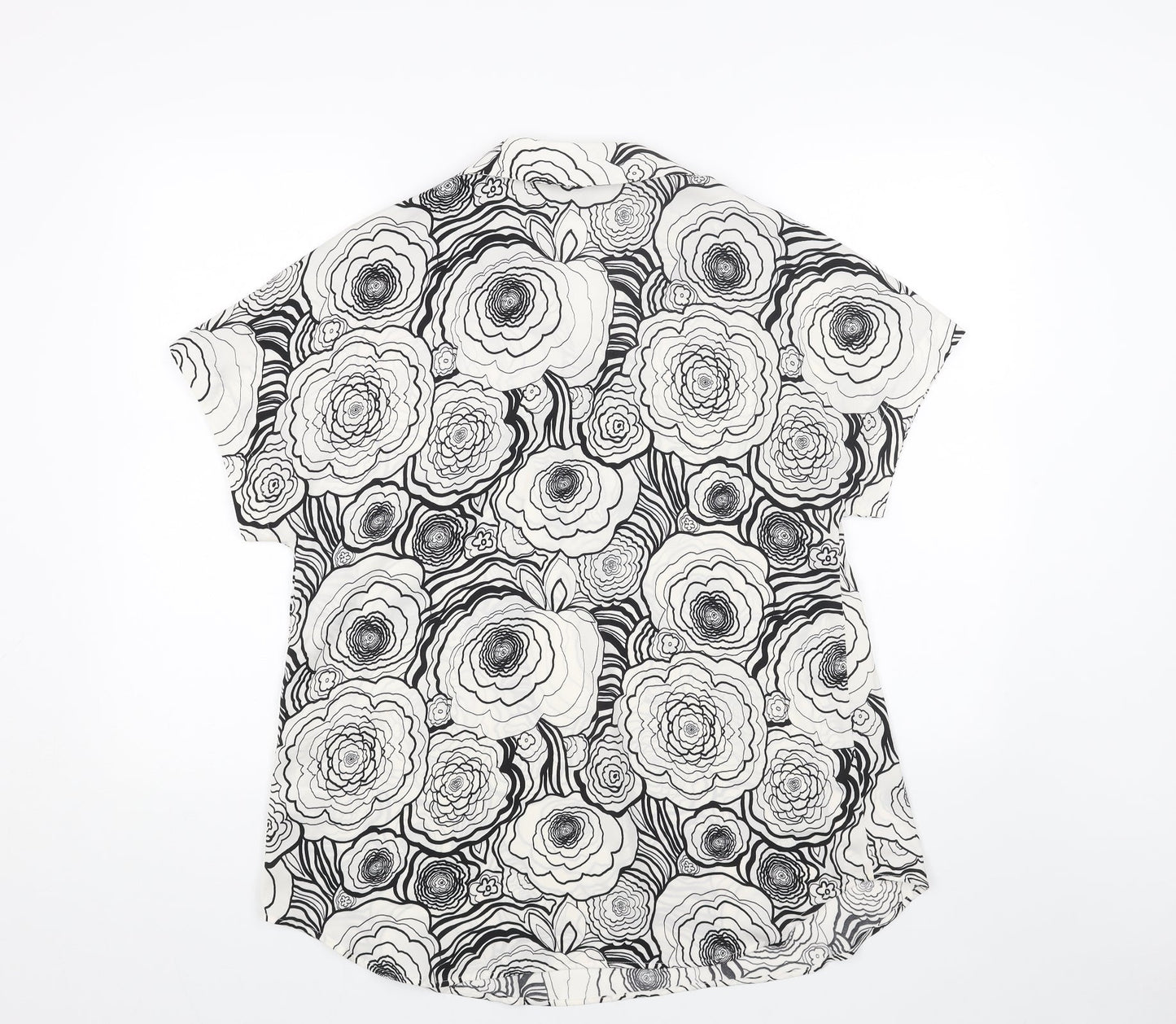 Marks and Spencer Womens White Floral Polyester Basic Blouse Size 10 V-Neck