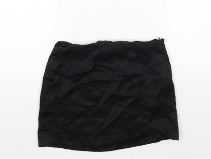 Pull&Bear Womens Black Polyester Mini Skirt Size S Zip