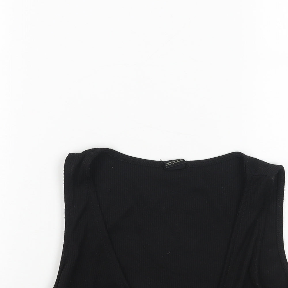 Urban Outfitters Womens Black Cotton Cropped Tank Size S V-Neck - Tie Front