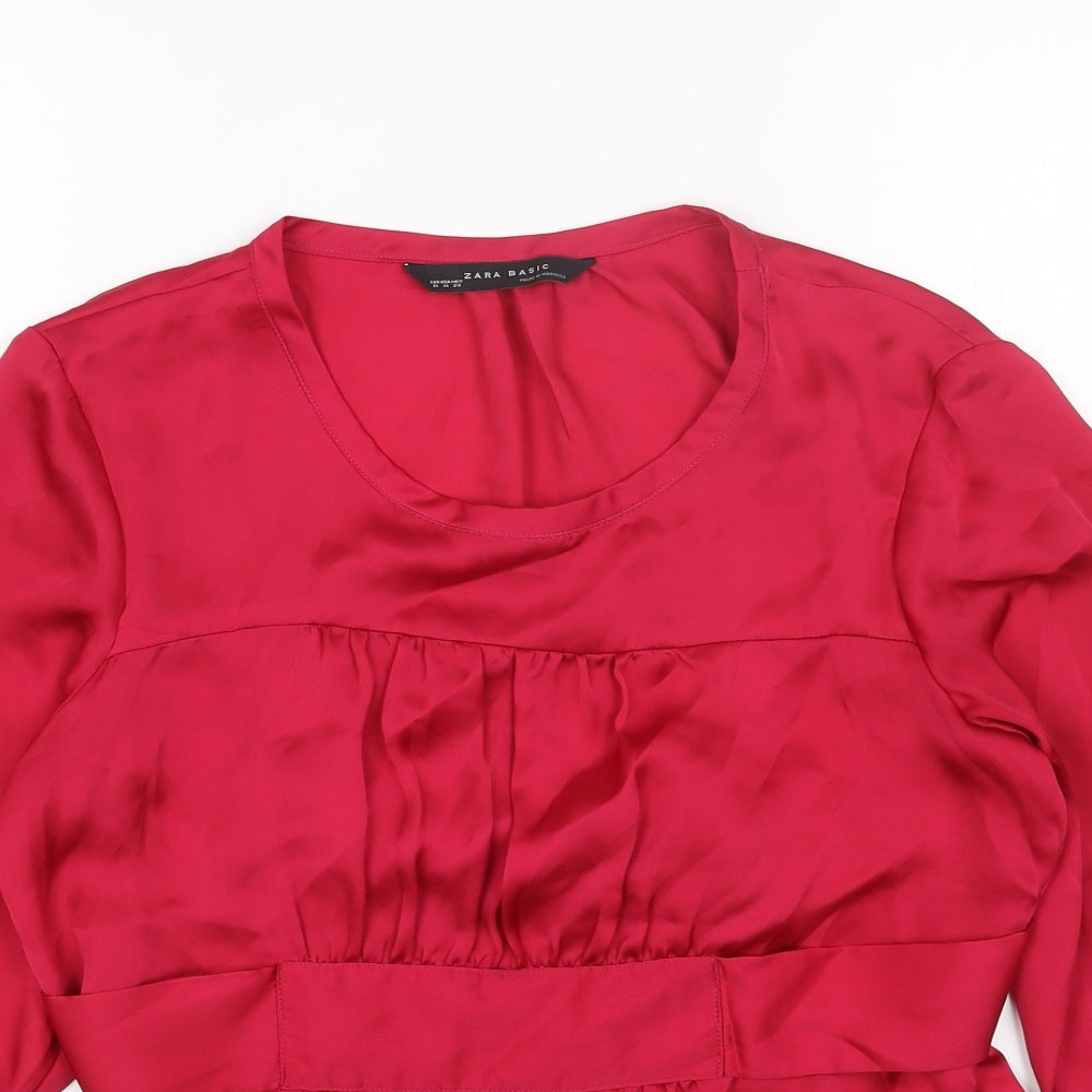 Zara Womens Pink Polyester Tunic Blouse Size M Scoop Neck