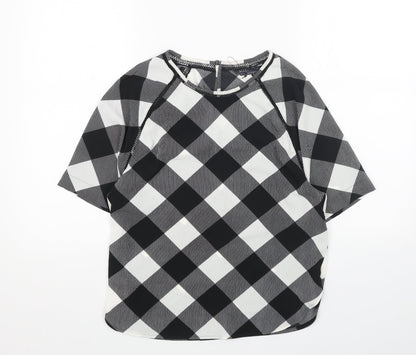 Marks & Spencer Womens White Check Polyester Basic Blouse Size 8 Boat Neck