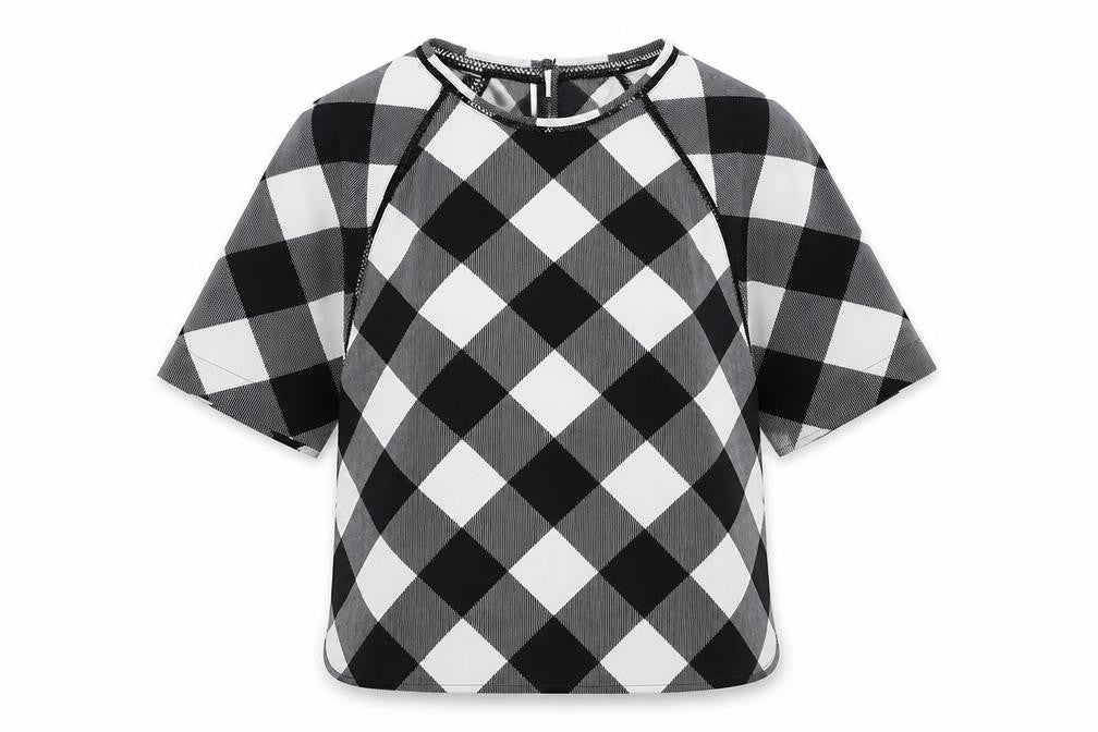Marks & Spencer Womens White Check Polyester Basic Blouse Size 8 Boat Neck