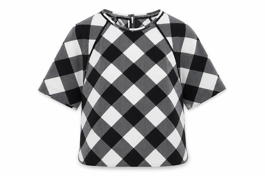 Marks and Spencer Womens White Check Polyester Basic Blouse Size 8 Boat Neck