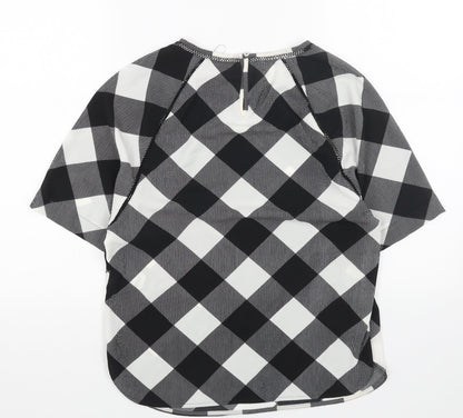 Marks & Spencer Womens White Check Polyester Basic Blouse Size 8 Boat Neck