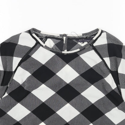 Marks & Spencer Womens White Check Polyester Basic Blouse Size 8 Boat Neck