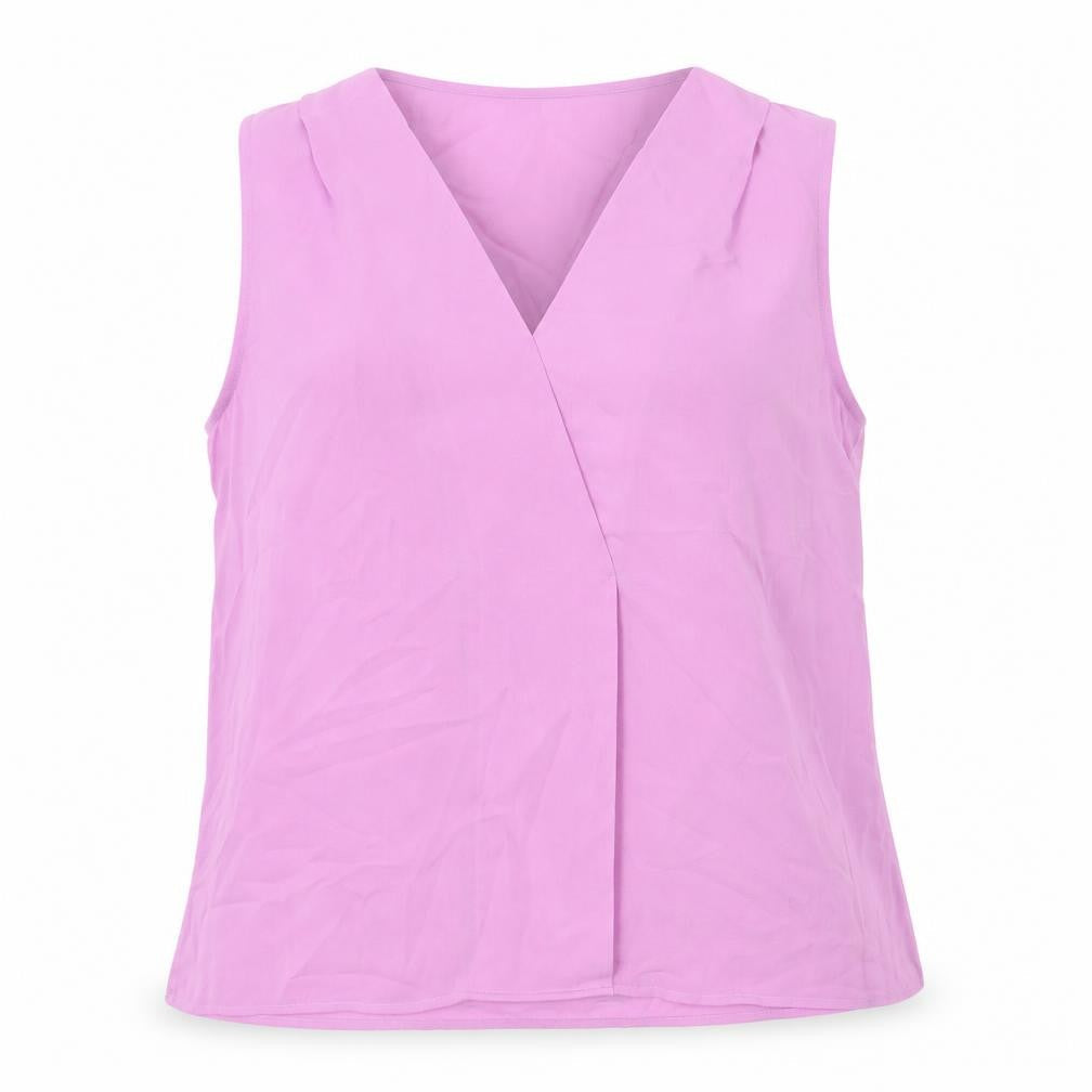 French Connection Womens Purple Polyester Basic Blouse Size L V-Neck