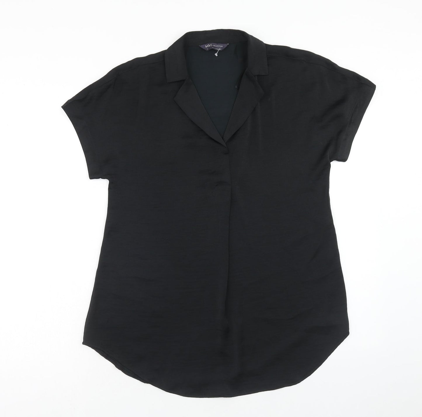 Marks and Spencer Womens Black Polyester Tunic Blouse Size 6 Collared