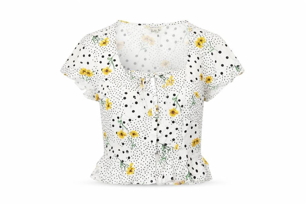 Miss Selfridge Womens White Floral Viscose Basic Blouse Size 6 Square Neck - Polka Dot