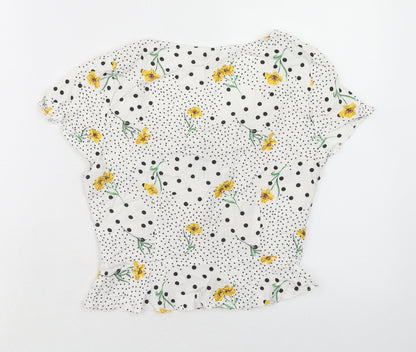Miss Selfridge Womens White Floral Viscose Basic Blouse Size 6 Square Neck - Polka Dot