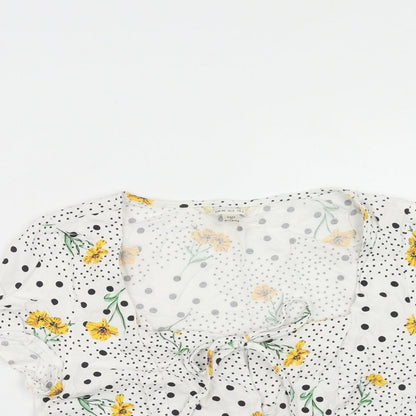 Miss Selfridge Womens White Floral Viscose Basic Blouse Size 6 Square Neck - Polka Dot