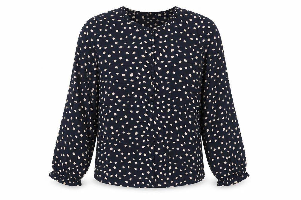 Kirei Womens Blue Geometric Viscose Basic Blouse Size XS Round Neck