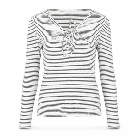 Primark Womens White Striped Polyester Basic T-Shirt Size XS V-Neck
