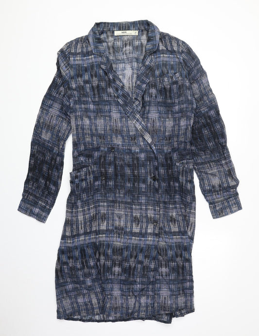 Hope Womens Blue Geometric 100% Cotton Jacket Dress Size 10 Collared Button