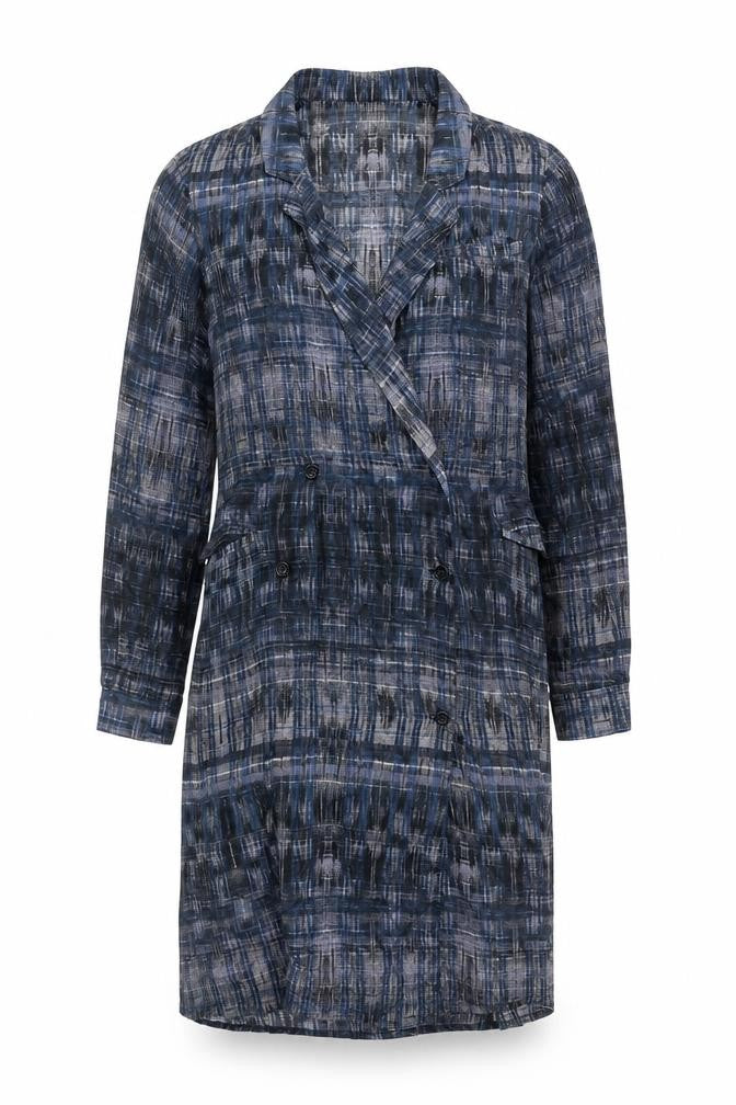 Hope Womens Blue Geometric 100% Cotton Jacket Dress Size 10 Collared Button