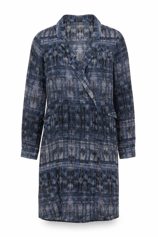 Hope Womens Blue Geometric 100% Cotton Jacket Dress Size 10 Collared Button