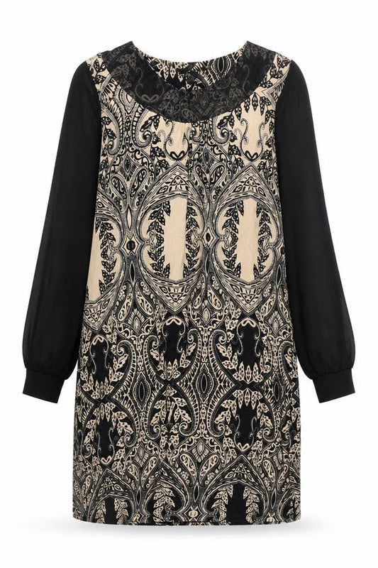 Debenhams Womens Black Geometric Polyester A-Line Size 12 Round Neck Pullover