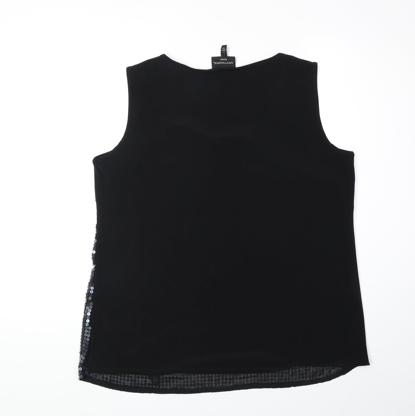 Antthony Womens Black Polyester Basic Tank Size L Scoop Neck