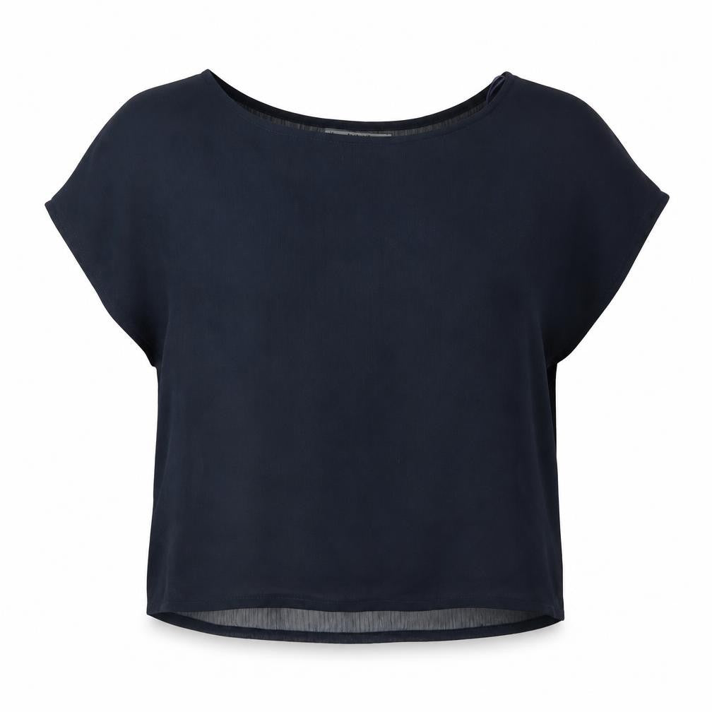 Mango Womens Blue Polyester Basic Blouse Size M Round Neck