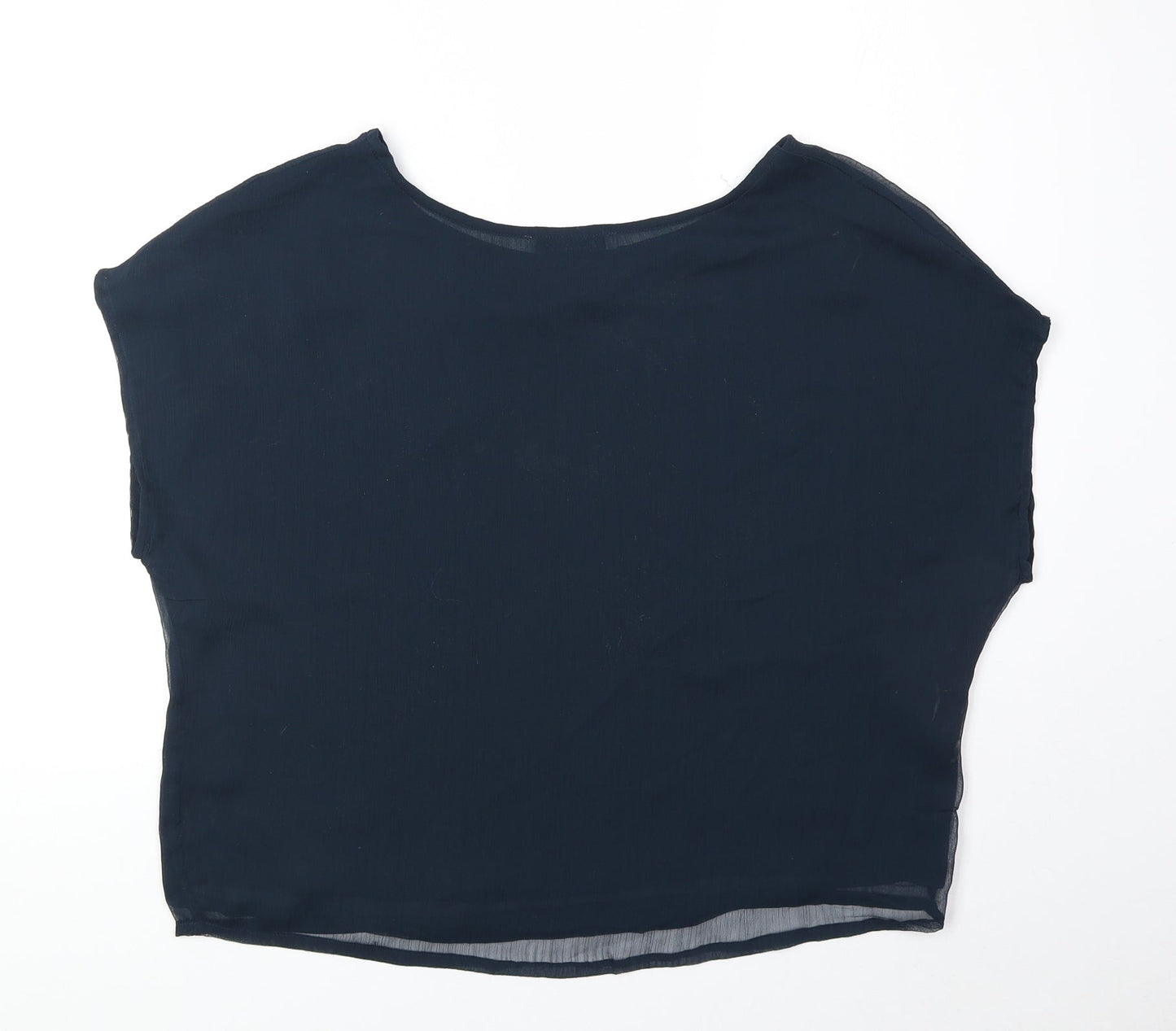 Mango Womens Blue Polyester Basic Blouse Size M Round Neck