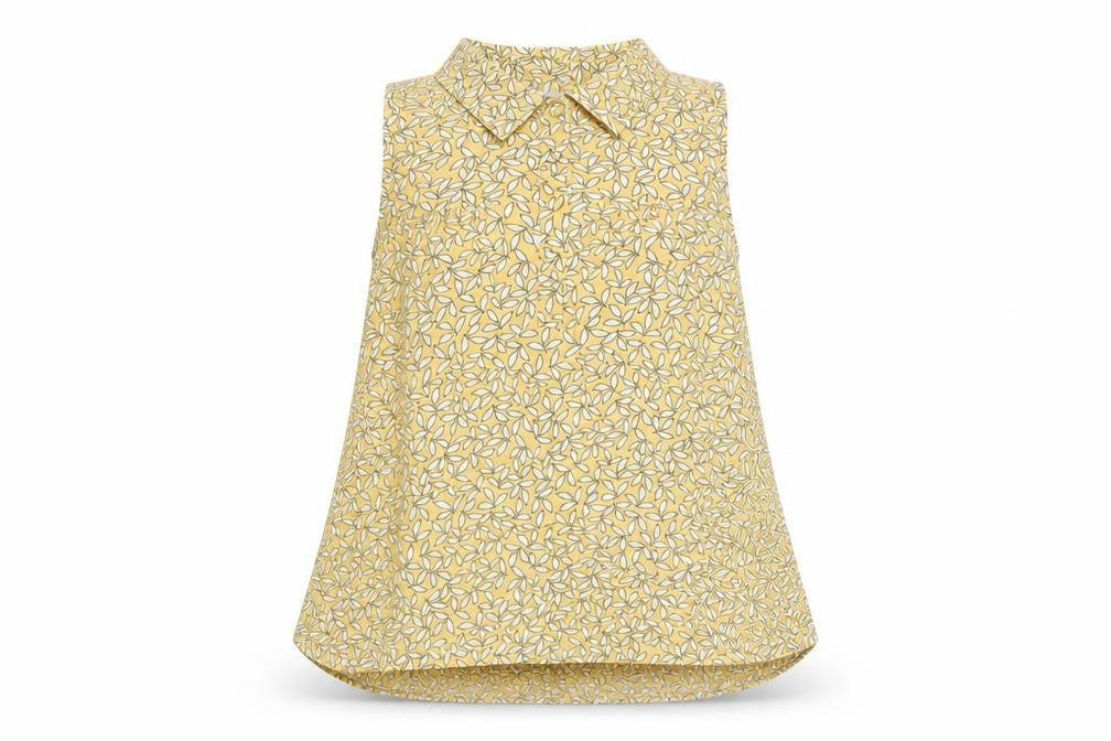 Cooperative Womens Yellow Geometric 100% Cotton Basic Blouse Size L Collared