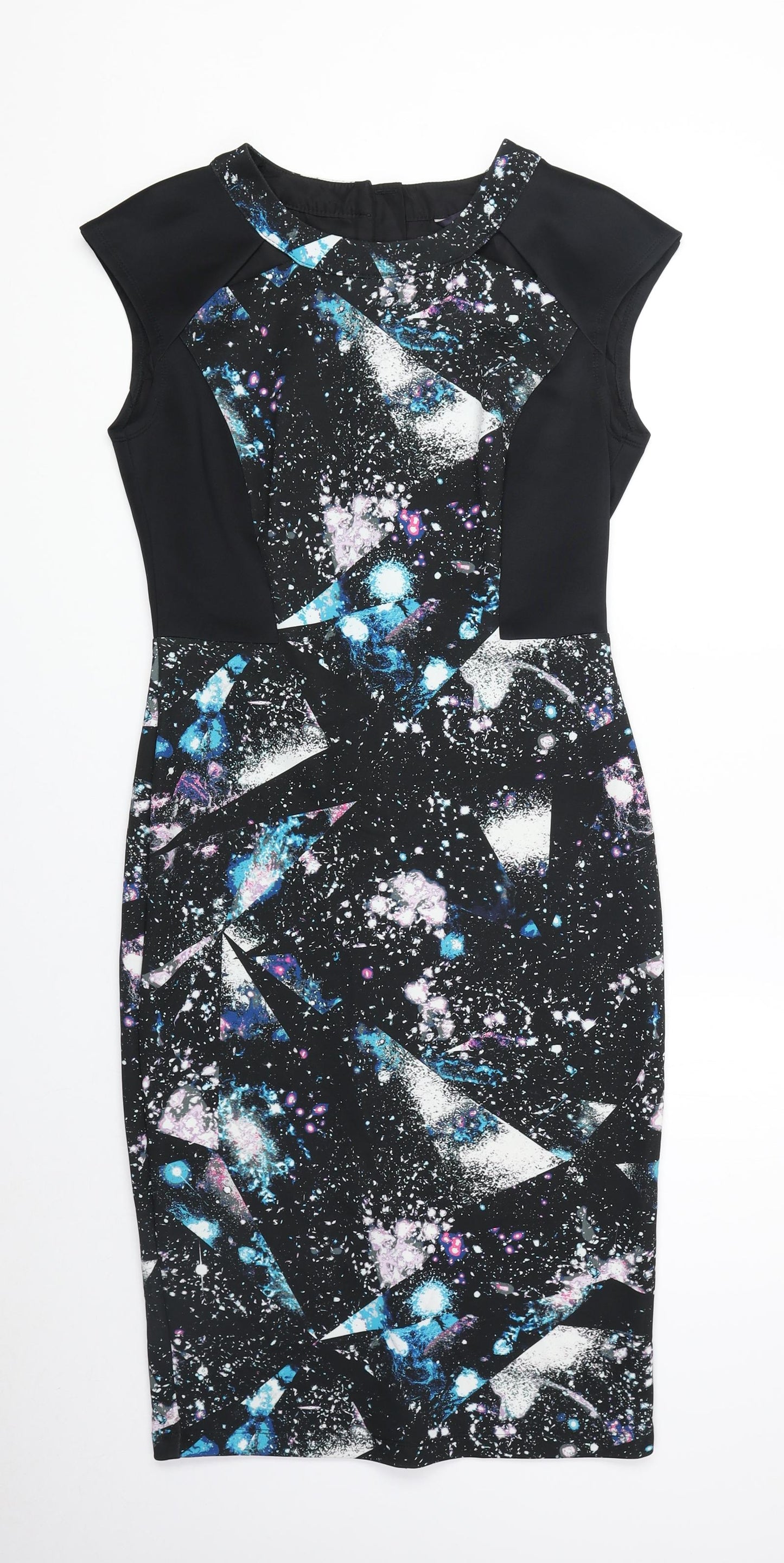 Marks and Spencer Womens Multicoloured Geometric Polyester A-Line Size 10 Round Neck Zip