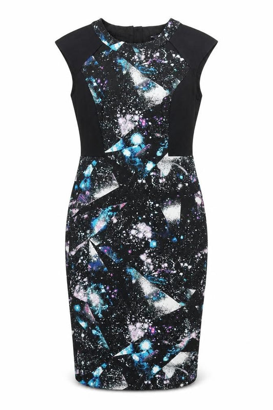 Marks and Spencer Womens Multicoloured Geometric Polyester A-Line Size 10 Round Neck Zip
