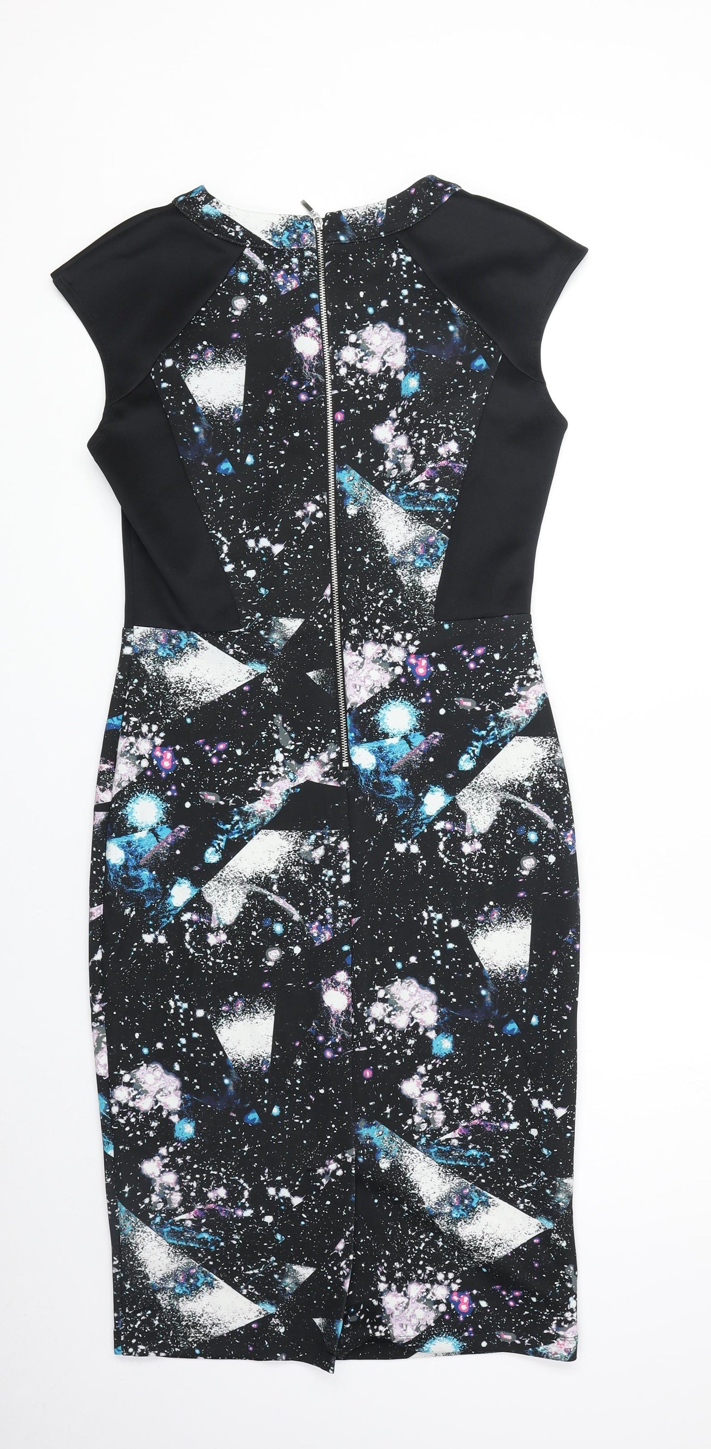 Marks and Spencer Womens Multicoloured Geometric Polyester A-Line Size 10 Round Neck Zip