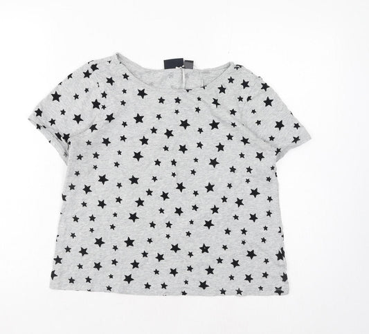 ESMARA Womens Grey Geometric Polyester Basic T-Shirt Size XS Boat Neck - Stars