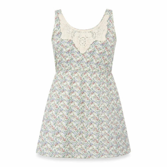 Dorothy Perkins Womens Green Floral Cotton Tank Dress Size 6 Scoop Neck Pullover